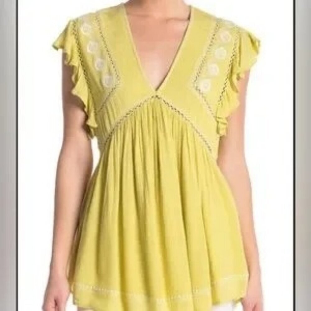 Free People Falling Water Pastel Green Embroidered Tunic